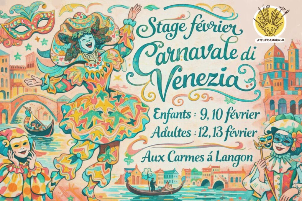 Anna, notre peintre américana-canadienne, vous a concocté une belle proposition de stage autour du Carnaval de Venise !
