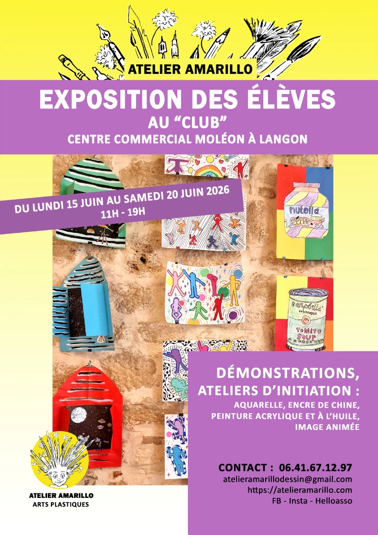 affiche de l'exposition de l'Atelier Amarillo au Club de Moléon à Langon
