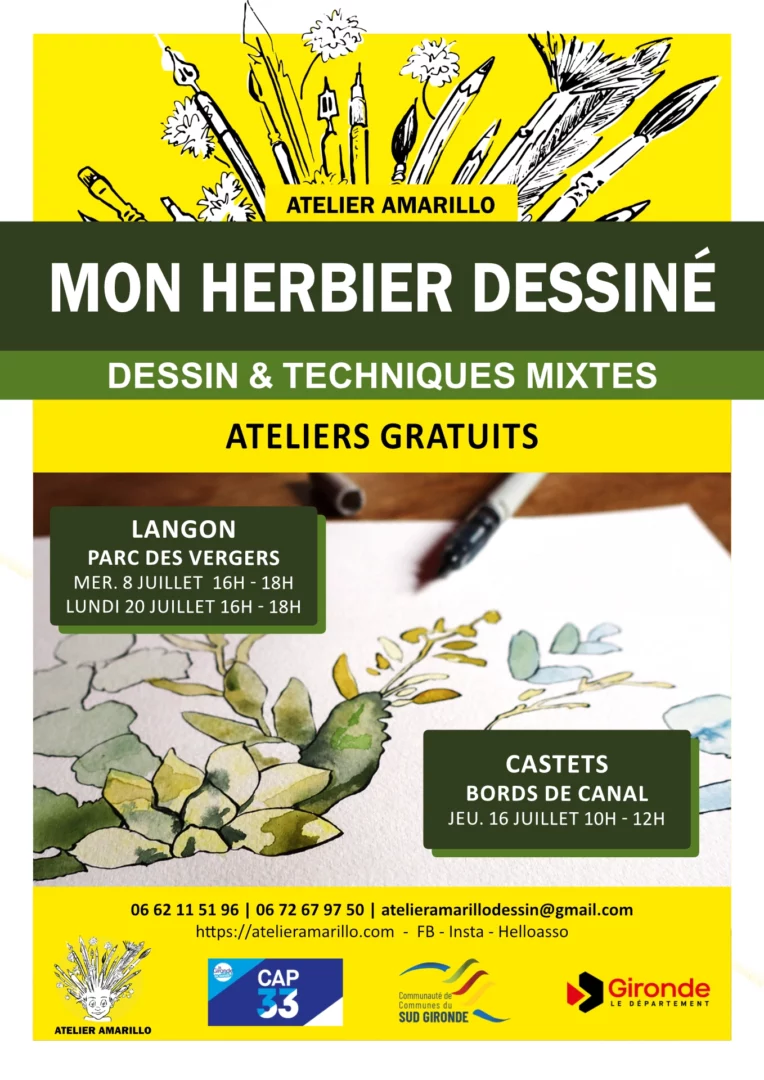 Affiche de l'Atelier Amarillo pour ses ateliers gratuits organisés avec CAP 33